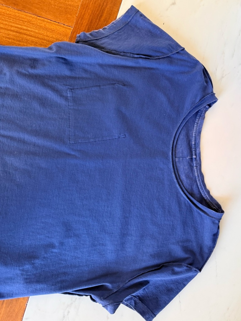 GAP Women's Top Tee Shirt Tie Dye Short Sleeve Crewneck Boxy Navy Pocket Size M - Picture 15 of 17